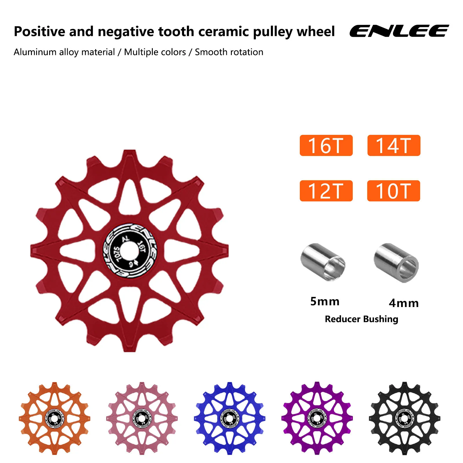

ENLEE Bicycle Rear Derailleur Pulley, Positive & Negative Tooth Ceramic Pulley Wheel, 10/12/14/16T for MTB & Road Bike