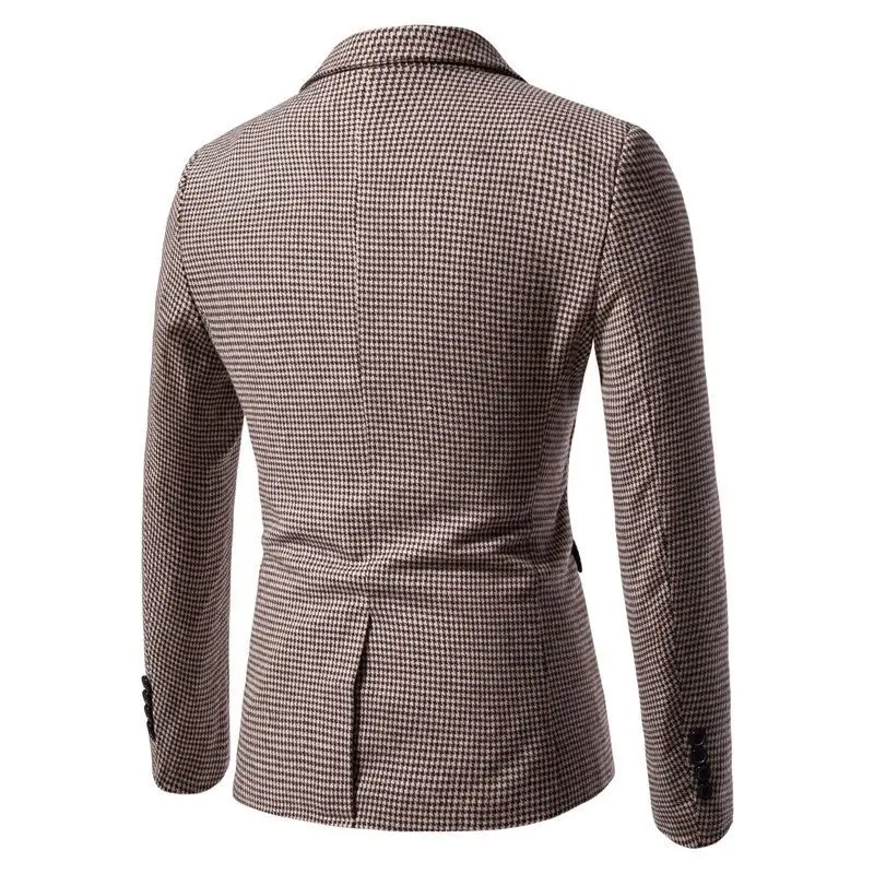 KIDWHXR 2026 Autumn Man Blazer Retro Plaid Single-breasted Male Outerwear Slim Long Sleeve Business Casual Men Suit Jacket