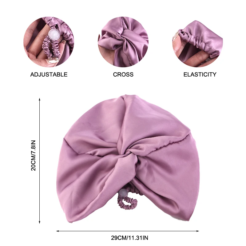 New Silk Turban Bonnets For Women Adjustable Twisted Sleeping Night Cap Stretch Chemo Head Wrap Cap For Curly Ladies