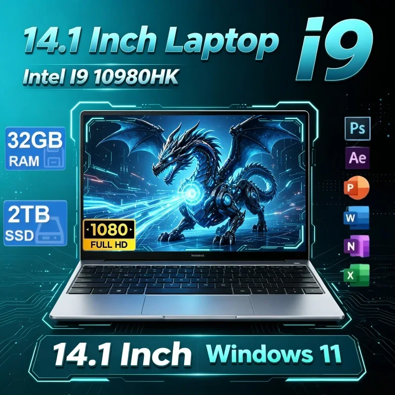 14.1 Inch Daily Use Laptop Intel Core I9 10980HK Windows 11 32GB RAM 2TB SSD Notebook Computer for Web Conference