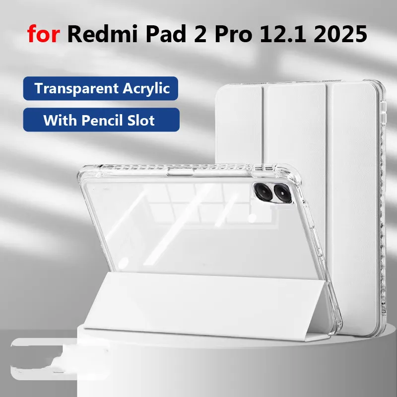 

for Redmi Pad 2 Pro 12.1" 2025 Pad 7S Pro 6SPro 12.4 for Xiaomi Redmi Pad Pro 5G 12.1" Tri-Fold Stand Clear Acrylic Tablet Case