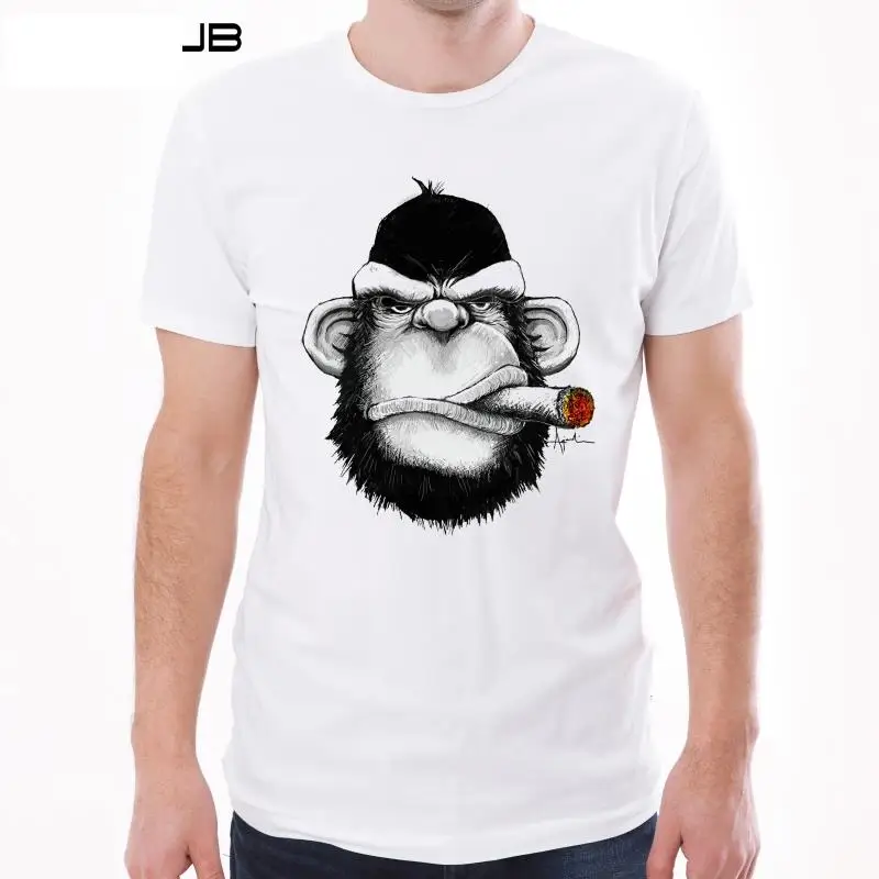 

FPACENew Arrivals Men T-Shirt Fashion Cigar Monkey Printed t Shirt Short Sleeve O-Neck Tops Funny Animal Tee