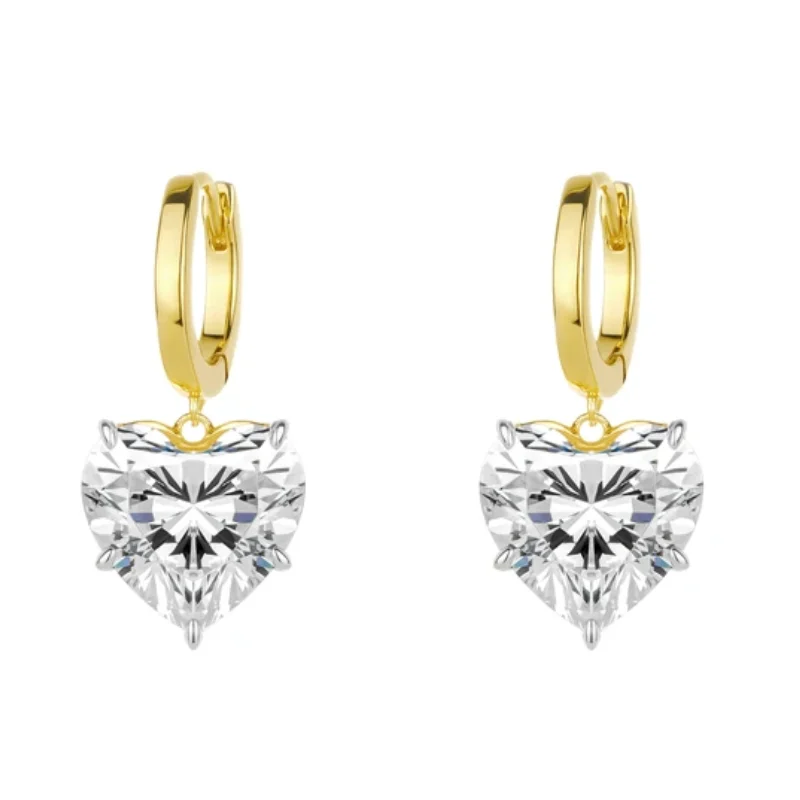 

BELLUX 925 Silver Synthetic Zircon Earrings 10 Carat White Peach Heart Diamond Gold Plated Fashion Fine Earrings for Women