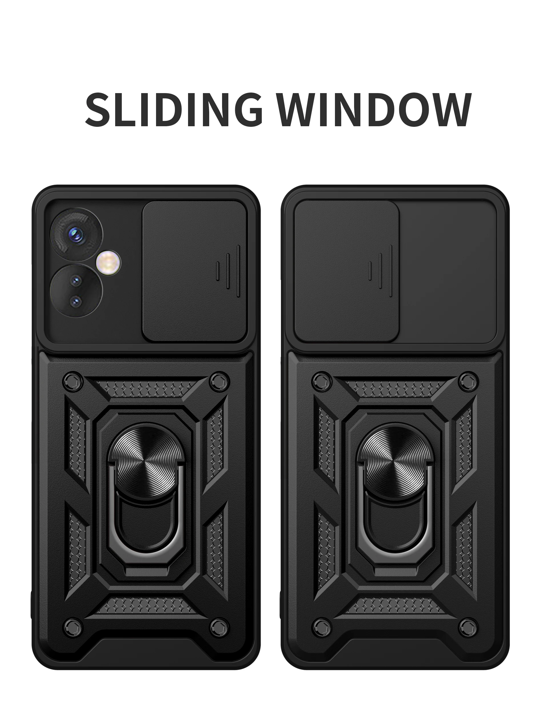 Slide Camera Case for Tecno Camon 19 Neo CH6i Car Magnetic Ring Holder Luxury Shockproof Soft Edges Phone Cover TecnoCamon19Neo