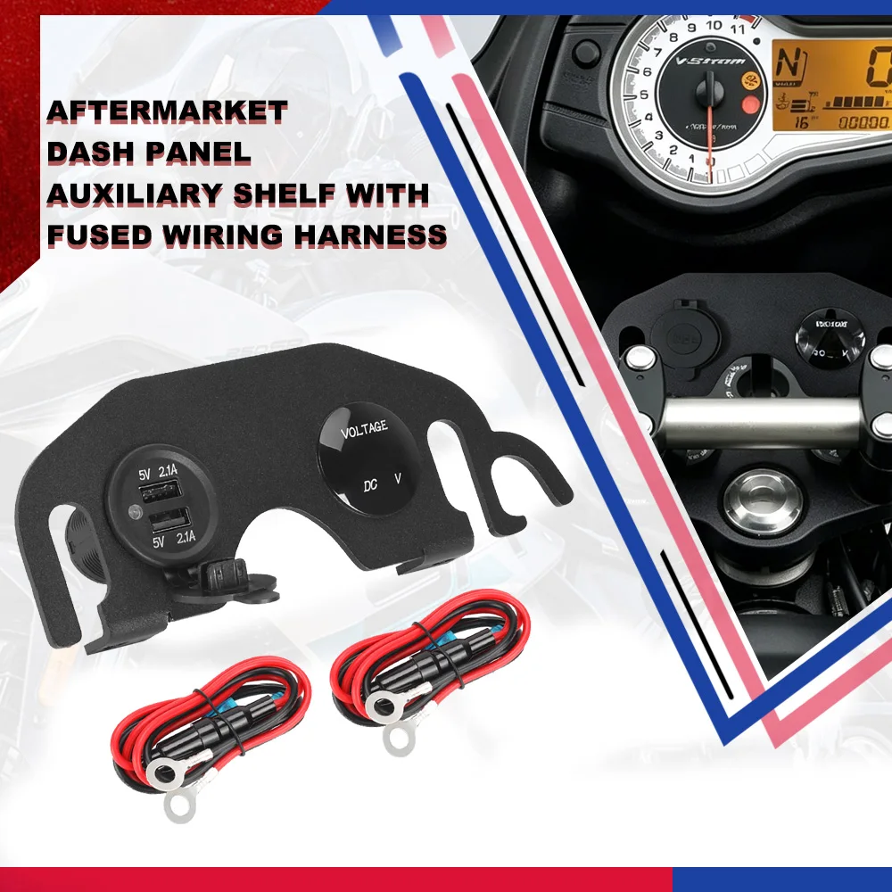 Handlebar auxiliary shelf double USB and voltmeter with fuse kit FOR SUZUKI V-Strom 650 / DL650 2004-2011 2010 2009 2008 2007