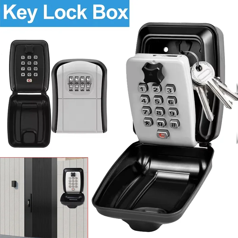 Anti-Theft Password Key Box Wall Mounted Lock 12 Digit Combination Resettable Metal Storage Box Large Capacity Security Lock Box