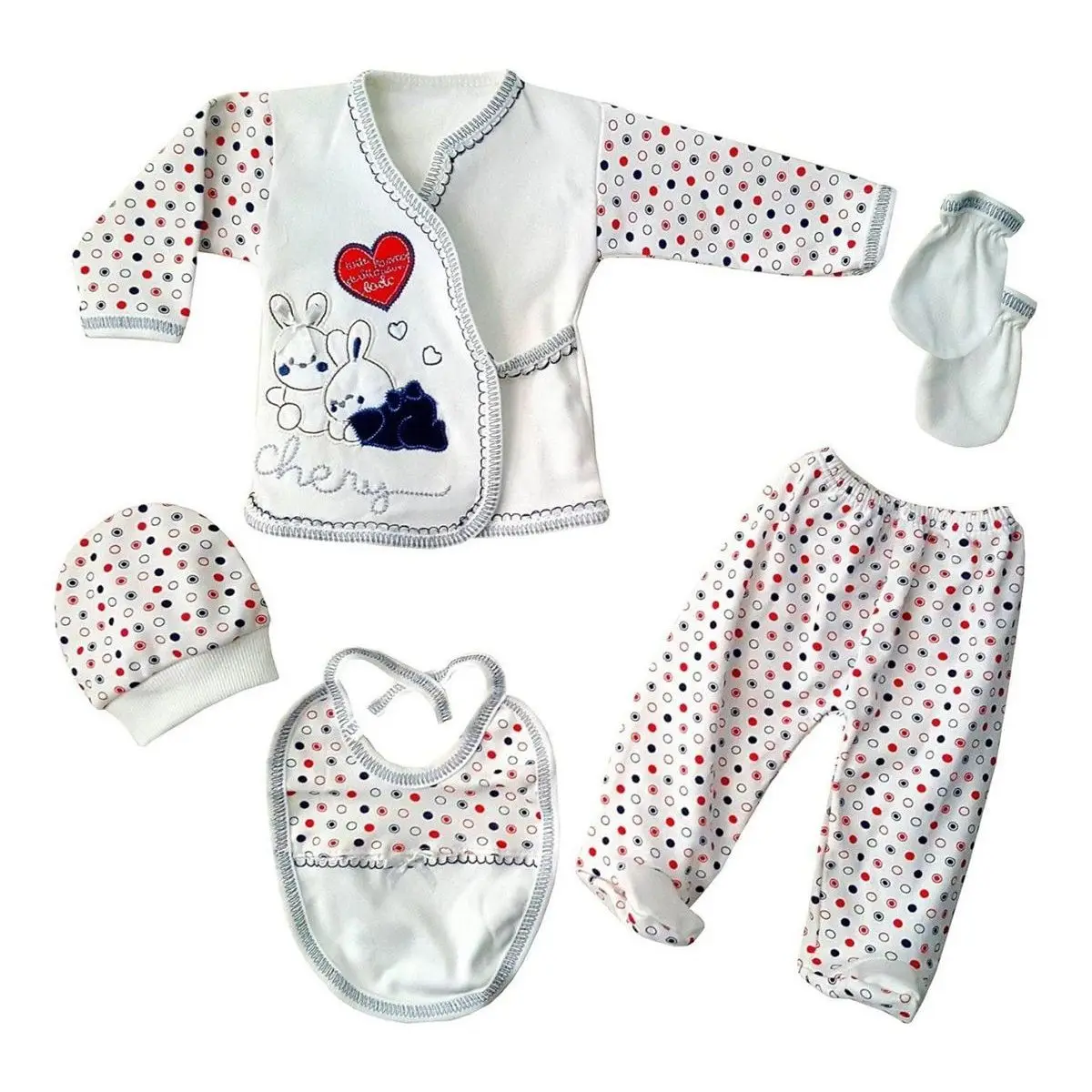 Chery heart rabbit patterned 5 pcs baby hospital exit set