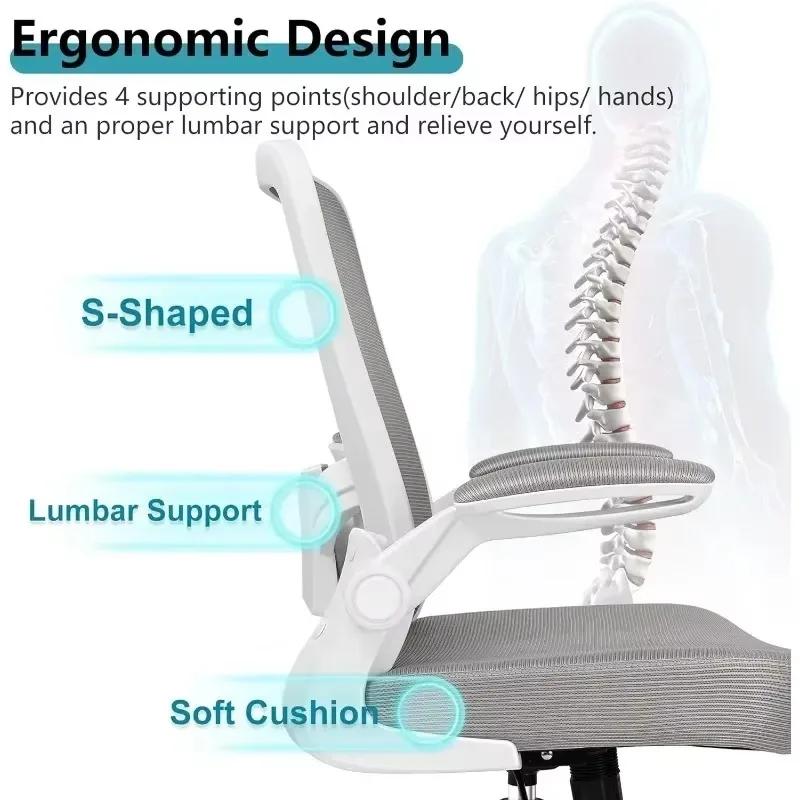 Office Chair, Ergonomic Desk Chair Breathable Mesh Chair with Adjustable High Back Lumbar Support Flip-up Armrests