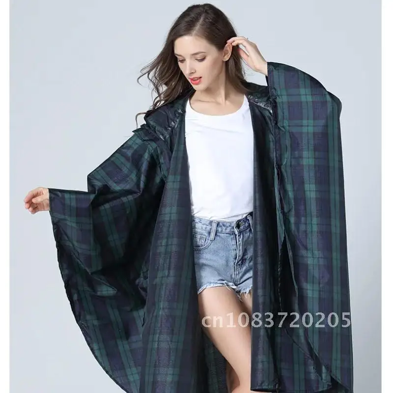 Men's and women's fashion poncho raincoat Green check poncho large size poncho mountaineering poncho waterproof raincoat