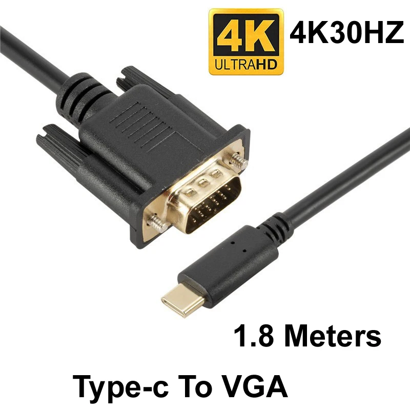 1.8M TYPE-C USB C do VGA HDMI DP 1080P DP 4K, aby konwerter VGA kabel Adapter do laptopa UHD zewnętrzny rzutnik 1.8m HD