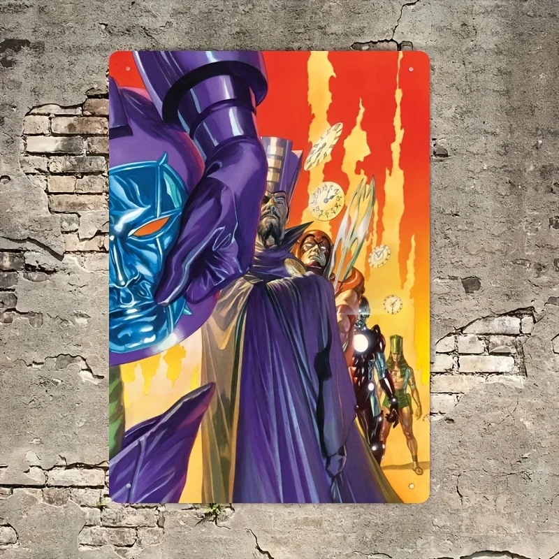 Retro Metal Tinplate Wall Art - Classic Comic Book Style Vibrant Superhero Scene Iron Painting, , Wall-Mounted Home Bar Cafe Ga