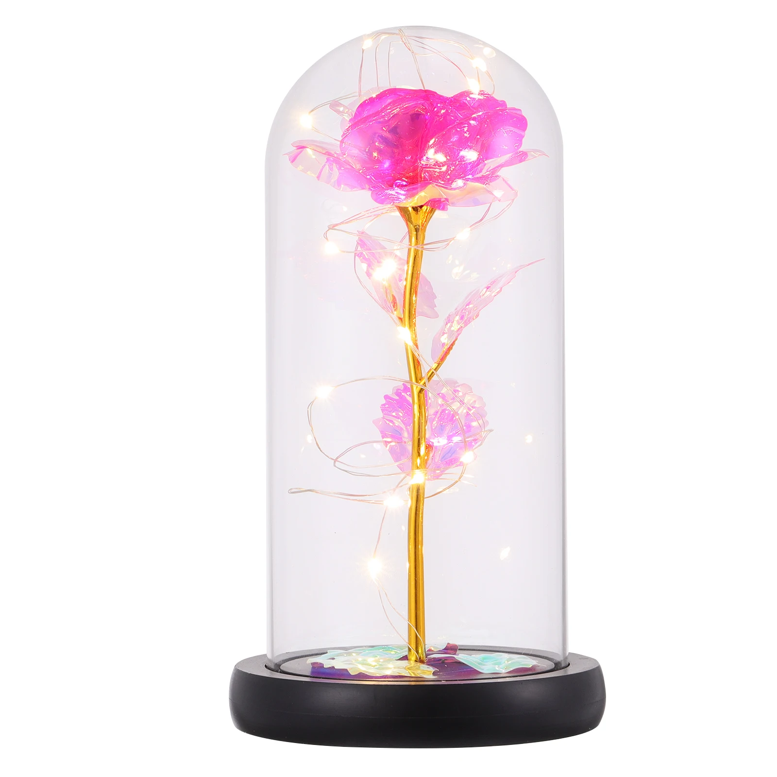 

Plastic Flower LED Light Decoration Artificial Glass Cover Desktop Lamp Valentine Gift Romantic Home Decor