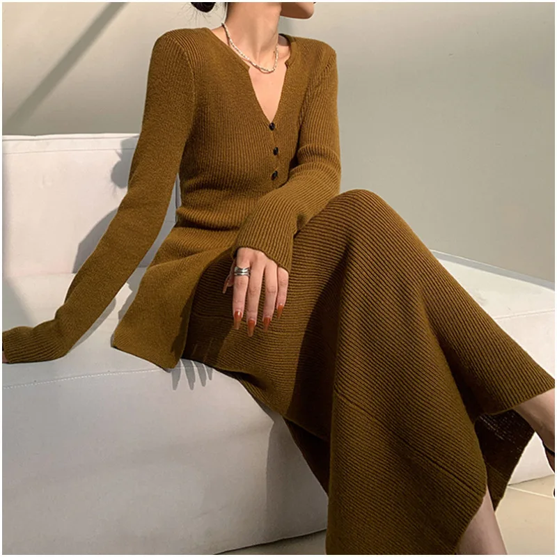 

Women's Clothing 2025 Lazy Style V-neck Knitwear Fake Cardigan Sweater Skirt Casual Suit Women