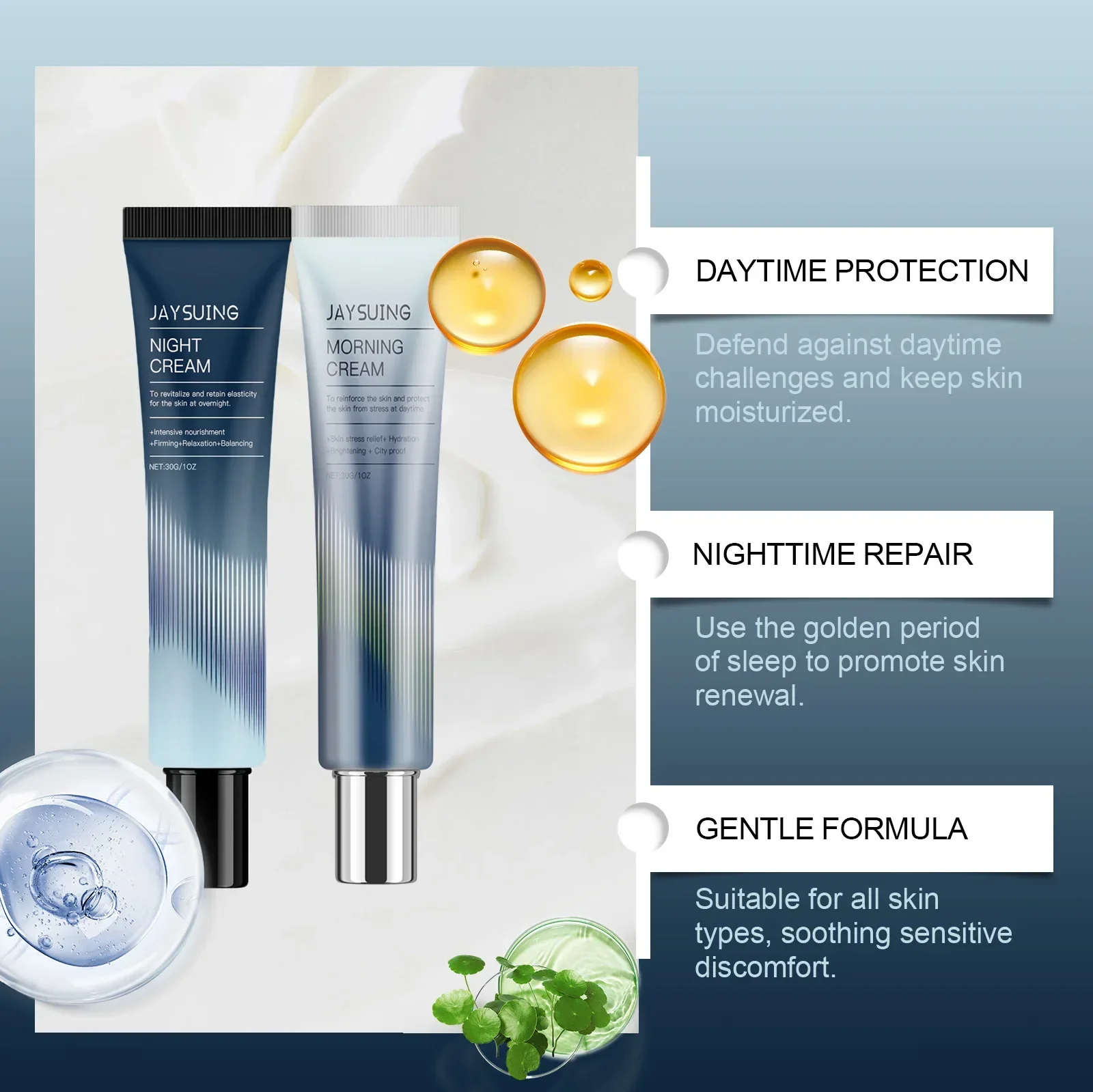 Conjunto de creme de dia e noite restaurar elasticidade e minimiza linhas finas Conjunto de cuidados faciais: 31 hidratação HydroShield e 102 creme noturno