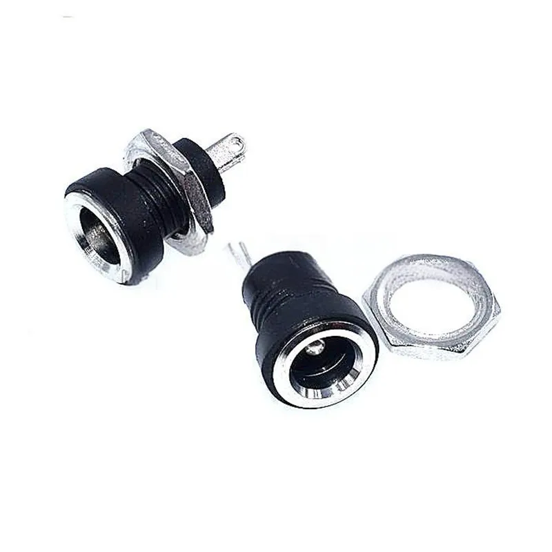 10PCS DC Power Socket DC-022B 5.5X2.1/5.5X2.5mm, 2-Pin Solder Wire Round Hole Threaded Female Socket 3.5X1.3mm