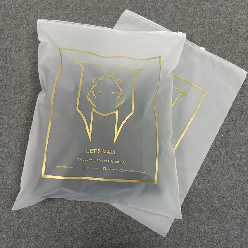 Customized product、Hot selling eco friendly custom print frosted transparent poly bag with zipper clothing packaging bag