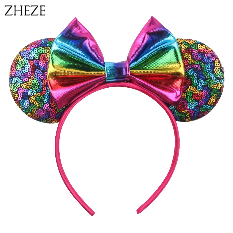 Trendiges Glitzer-Mausohren-Stirnband mit Pailletten, 12,7 cm Schleife, Boutique-Haarband mit Perlen, Krone, Mädchen, Festival, Party, Haarschmuck – Detail 15