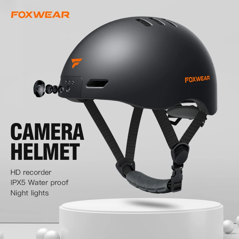 Motorcycle Smart Helmet with 1080P Front Camera Warning Tail Light Waterproof Helmet Size Adjustable for Urban Traffic Scooter