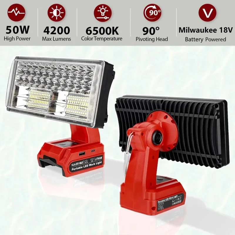 Compatible with For BL1430/ M-18/LB20/CMCB204/BAT622/P102 18V/20V Batteries  Features USB Port 4200-lumen Portable Floodlight