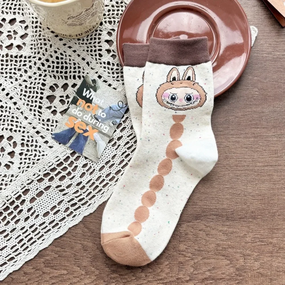 LABUBU-Chaussettes longues en coton de dessin animé, accessoire d'écolière, chaud à la maison, cadeau de festivals, automne et hiver, Kawaii, mignon