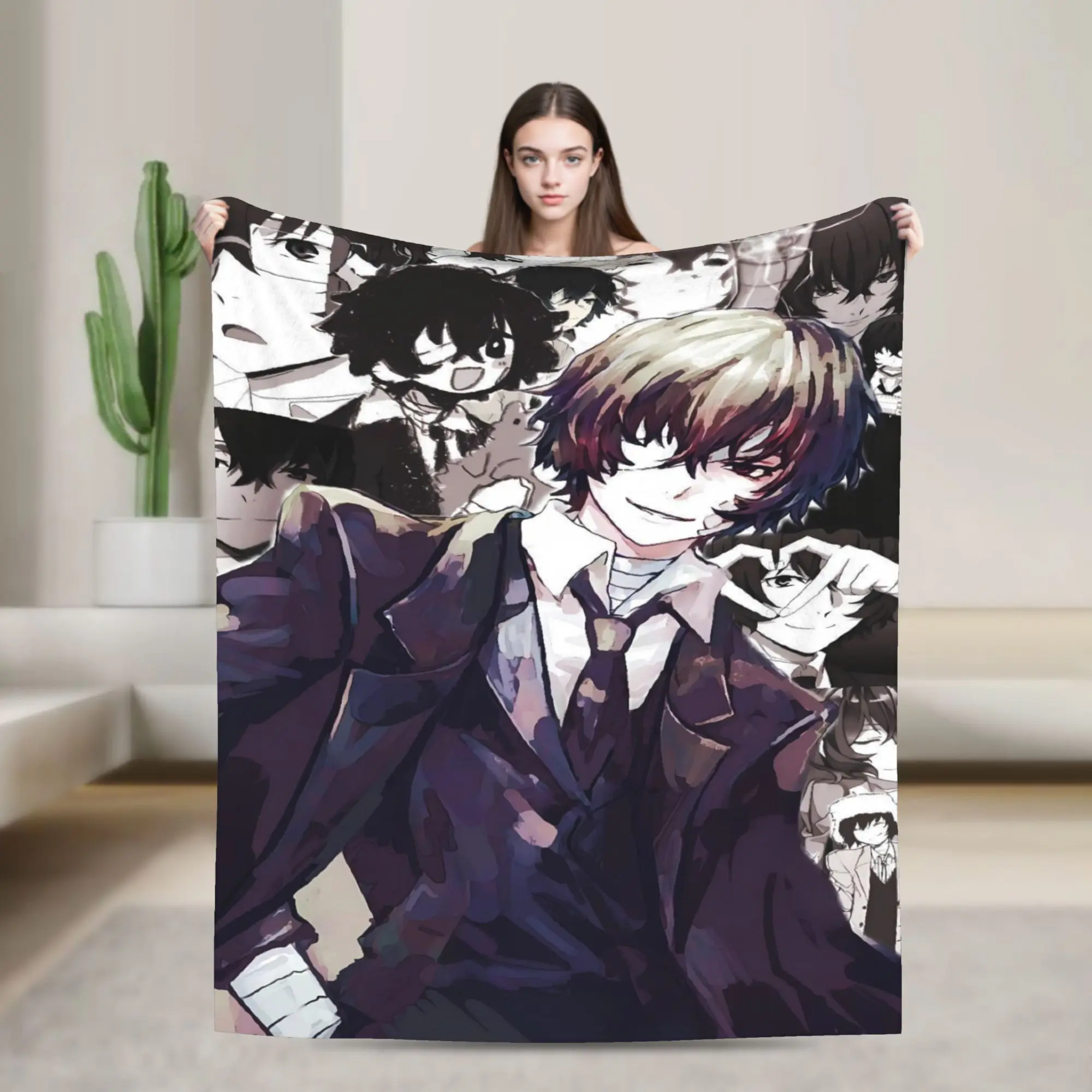 Super Soft Blanket Travel Dazai Bungo Stray Dogs Throw Blanket  Flannel Bedspread For Outdoor Funny Sofa Bed Cover