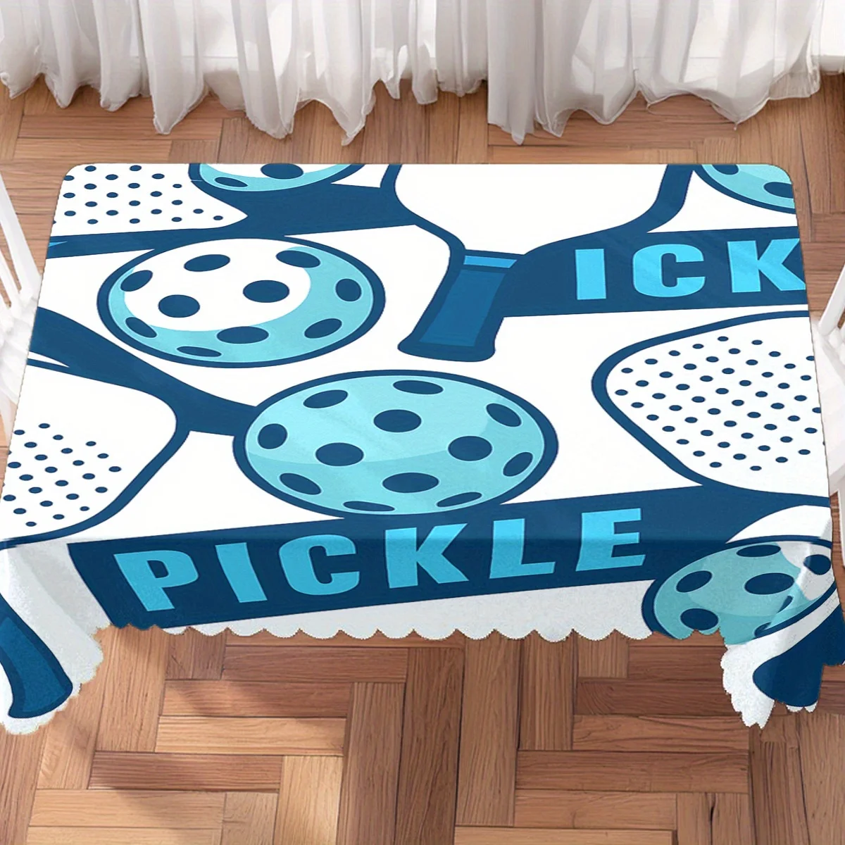 Cartoon Pickleball Paddle & Ball Repeat Waterproof Tablecloth, Rectangular Cover for Home Dining Sports Themed Party Decor