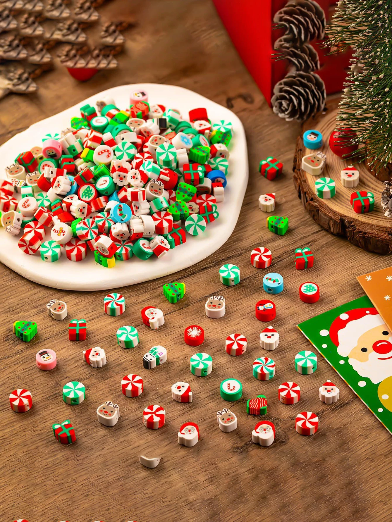 حبات طين بوليمر الكريسماس ، أساور ذاتية الصنع ، أقراط ، قلادات ، مجوهرات ، هدايا ، عشوائية ، من من من من الخيزران #2