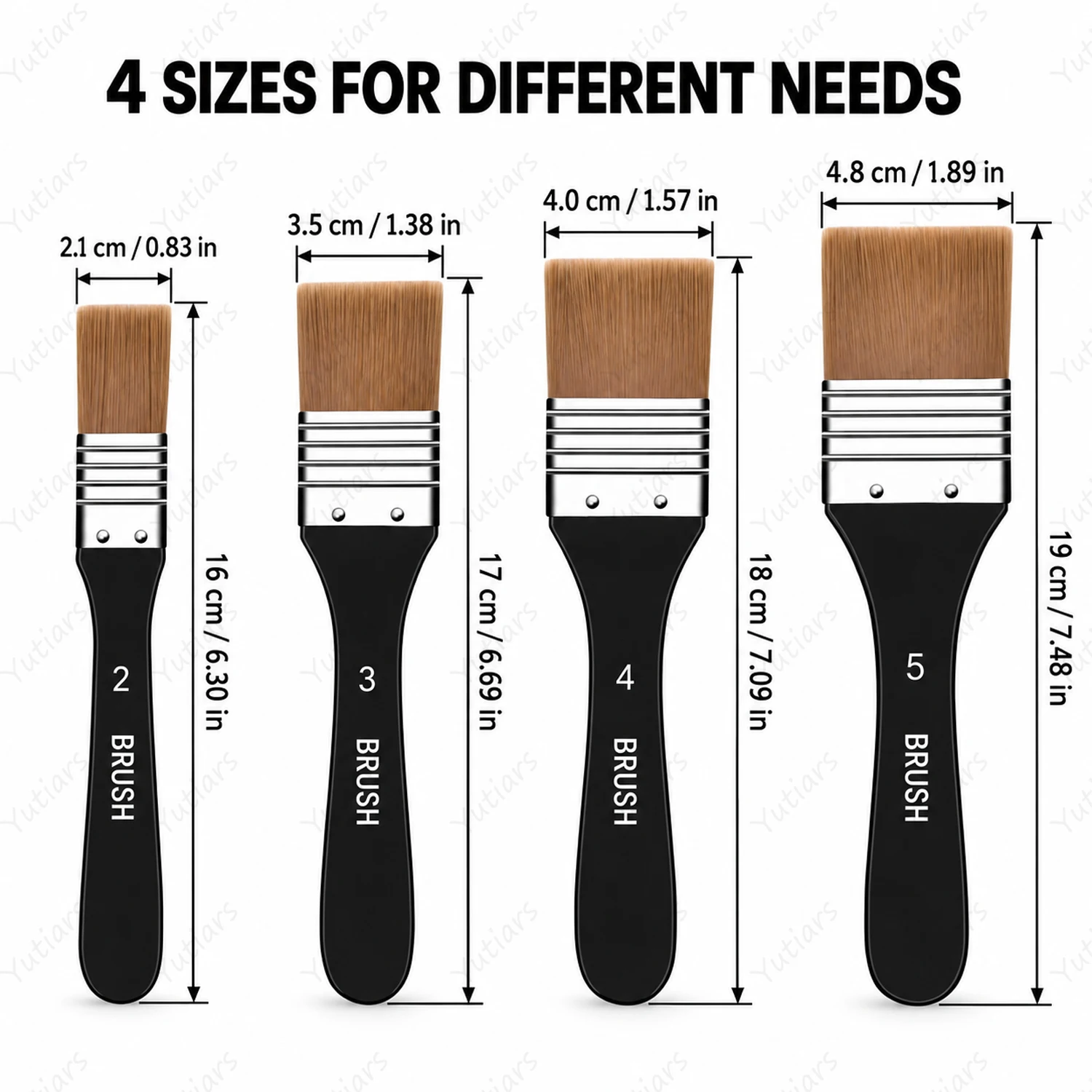 1/4PCS Flat Paint Brushes Wide Flat Art Brush for Acrylic Oil Watercolor Basecoating Canvas Wood Craft Painting Short Handle