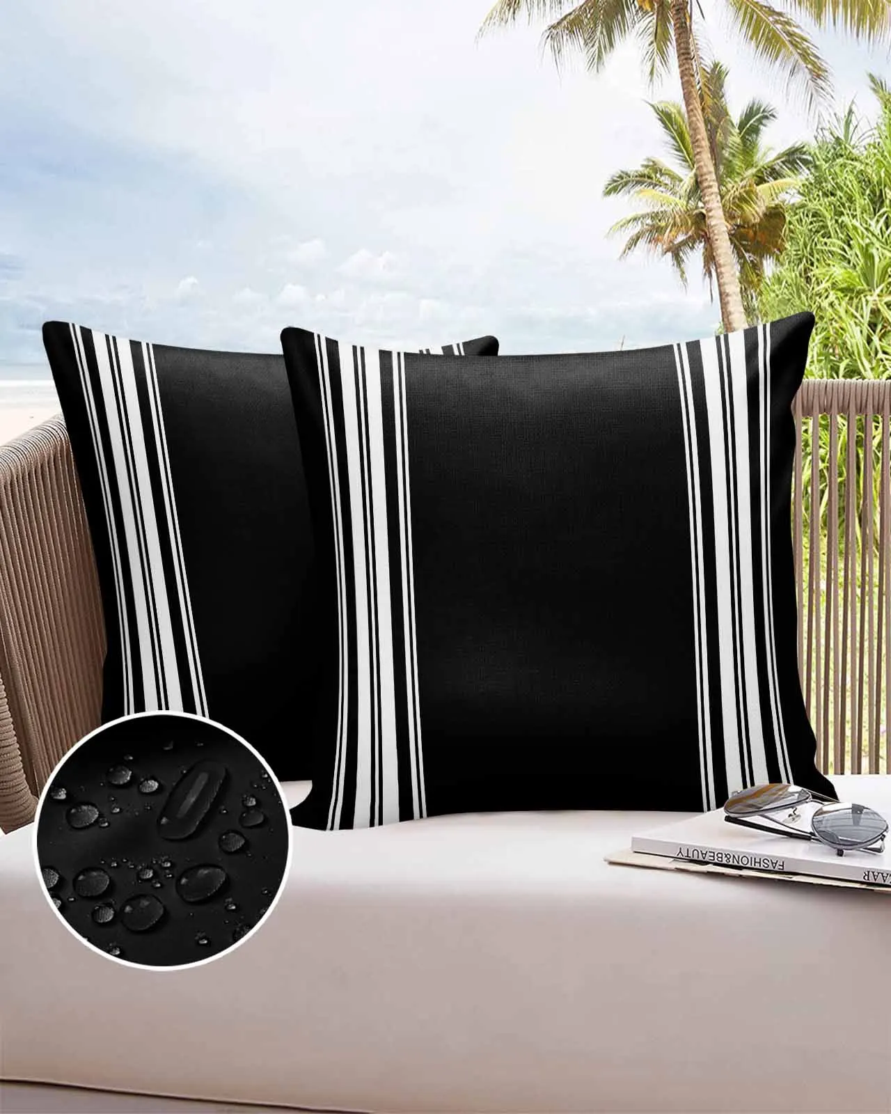 Black Stripes Country Farmhouse Waterproof Pillowcase Set Car Cushion Cover Home Sofa Office Decorative Pillowcase Cover