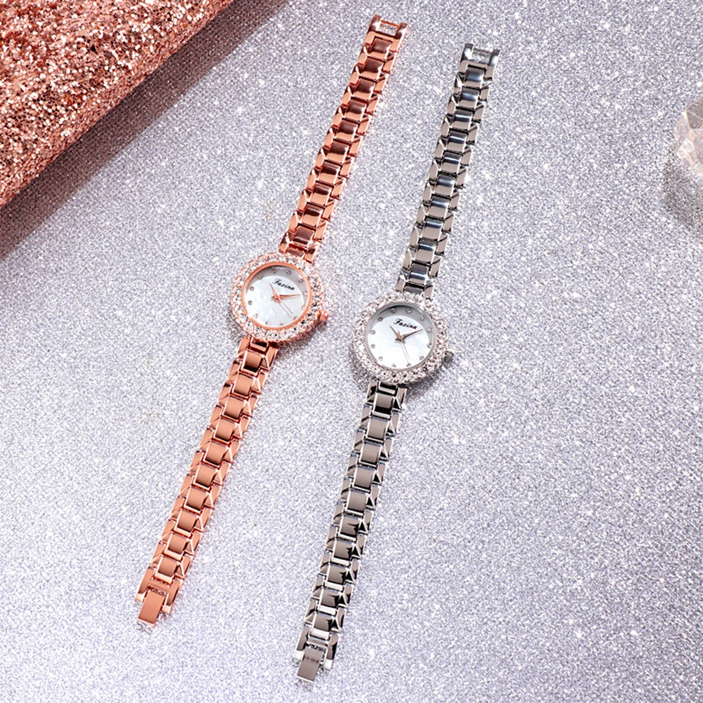 

2 pcs Women Watches Fashion Zircon Bracelet Watch Rhinestone Chain Quartz Analog Dial Christmas Gifts