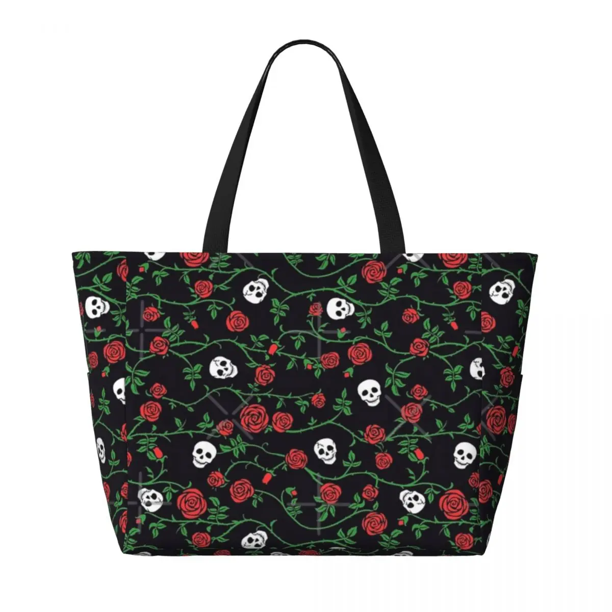 Bolsa de viagem praia para adultos, esqueleto, rosas, Halloween, crânio gótico, sacola, na moda, bolsa de ombro, padrão multiestilo