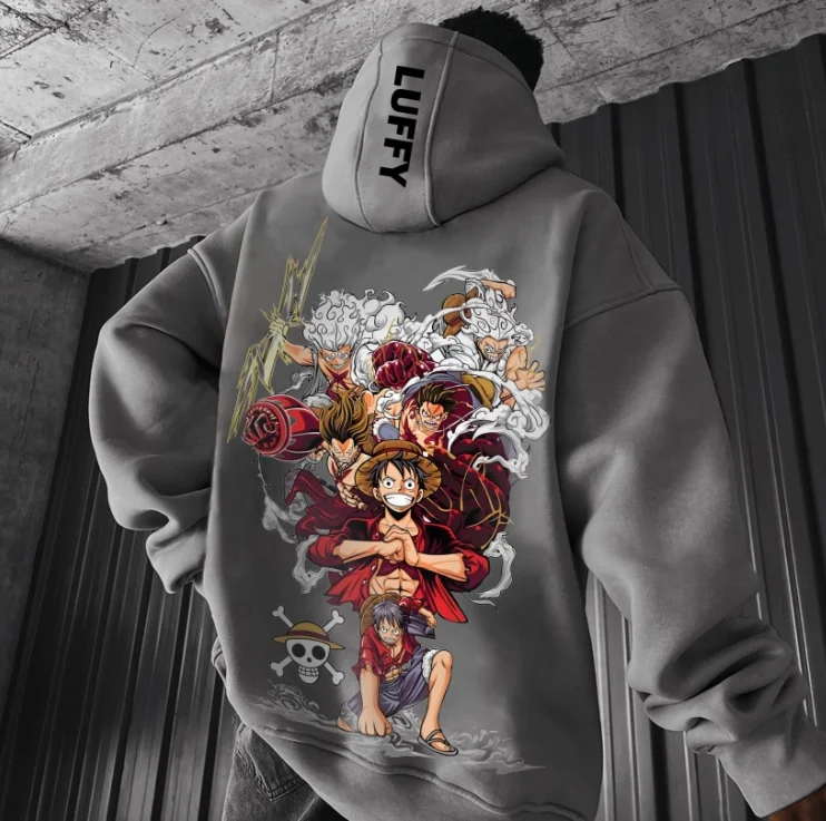 ONE PIECE Offizieller Anime-Charakter-bedruckter Kapuzenpullover für Herren und Damen im Y2K-Stil, lockerer, übergroßer Pullover-Hoodie