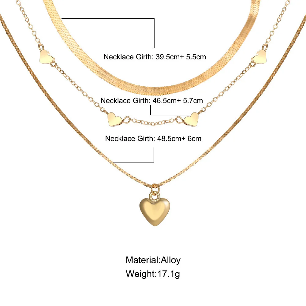 1Set Hot Selling Fashionable Love Necklace Creative New Necklace Peach Heart Chain Women's High-End Accessories Three Piece Set