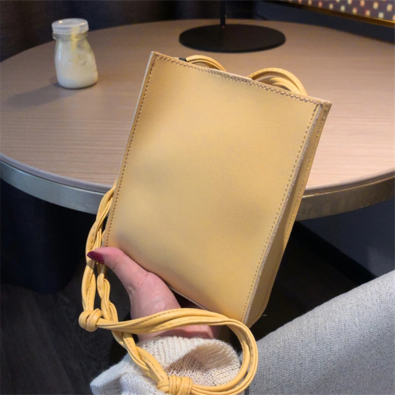 Girl Small Square Shoulder Bag Leather Weaving Belt Crossbody Bag Fashion Women Sloid Phone Pouch Vintage Messenger Package