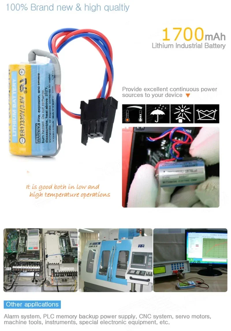 Banggood Original A6BAT ER17330V PLC 3.6V 2000mAh Li-ion Industrial Battery with Plug For Mitsubishi Servo A6BAT PLC Battery