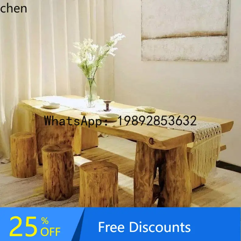Solid Wood Dining Table and Chairs Rectangular Simple Solid Wood Tea Set