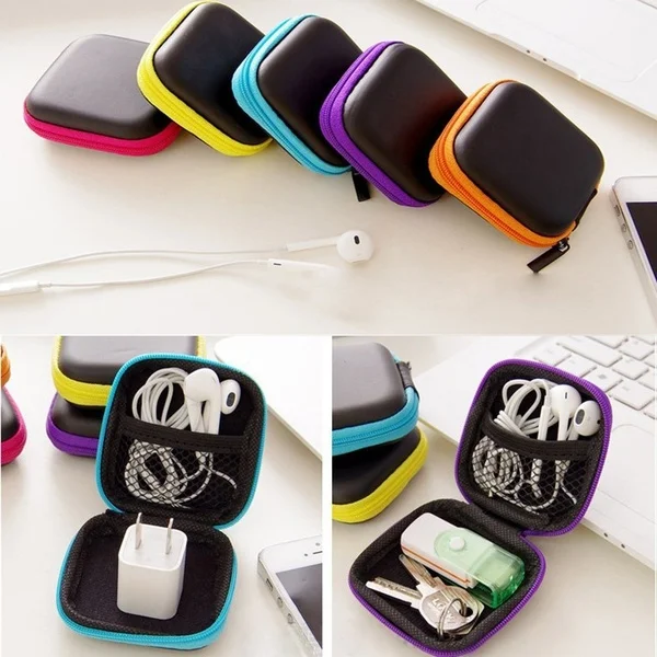 Mini Fone De Ouvido Portátil Saco 12 X8 X4cm Coin Purse Headphone Cabo USB Caso Caixa De Armazenamento Caixa De Armazenamento Quadrado Com Zíper