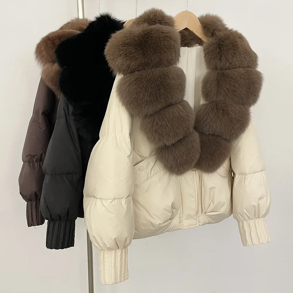سترة قصيرة كبيرة جدًا بياقة من فرو الثعلب سترة نسائية شتوية عصرية متعددة الاستخدامات سترة فضفاضة ذات جودة عالية وضع جديد تمامًا #6