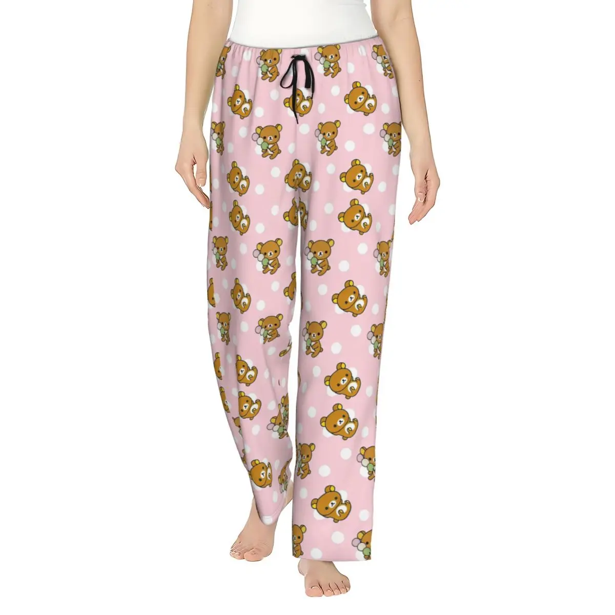 

Pink Rilakkumas Cartoon Women Loungewear pants with Pockets Pajama Pants Home Pj Bottoms