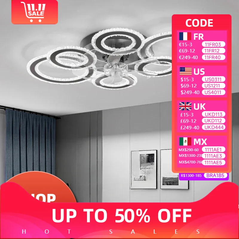 

Low Noise Remote Control Ceiling Fan Focus Chandelier Dining Table Bedroom Kitchen Led Lights Home-appliance Ring Lamps for Room