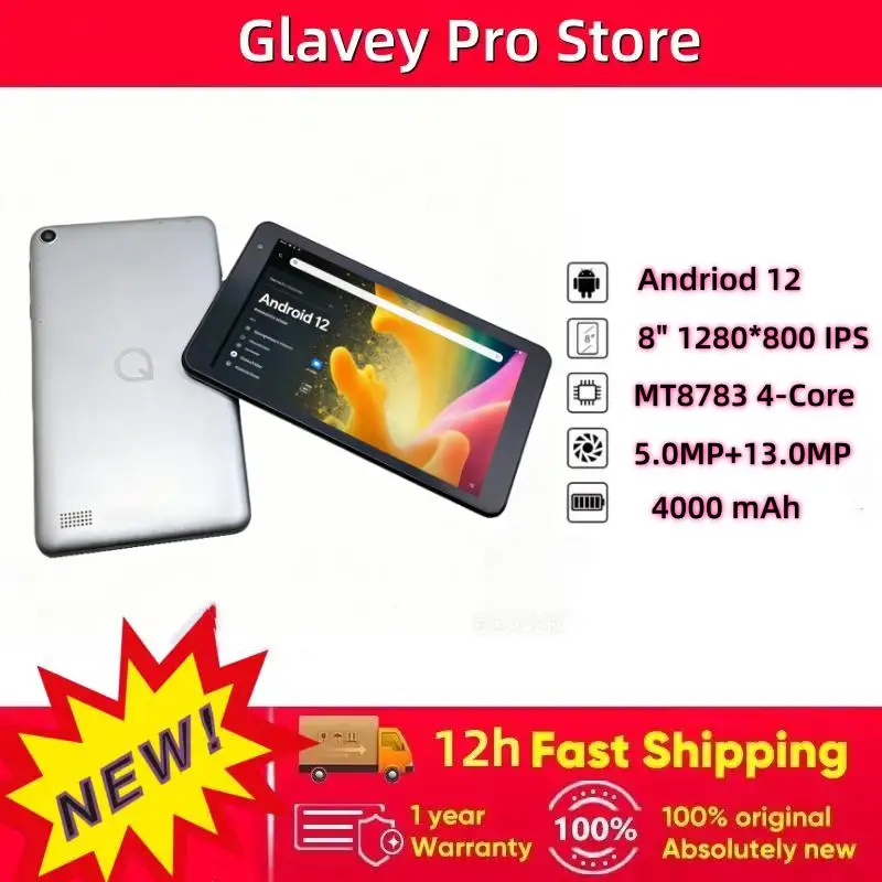 8 Inch Android 12 Tablet LCD Capacitive Touchscreen 1280*800 Pixels MT8783 Quad-Core Dual Camears 3GB RAM 32GB ROM WIFI