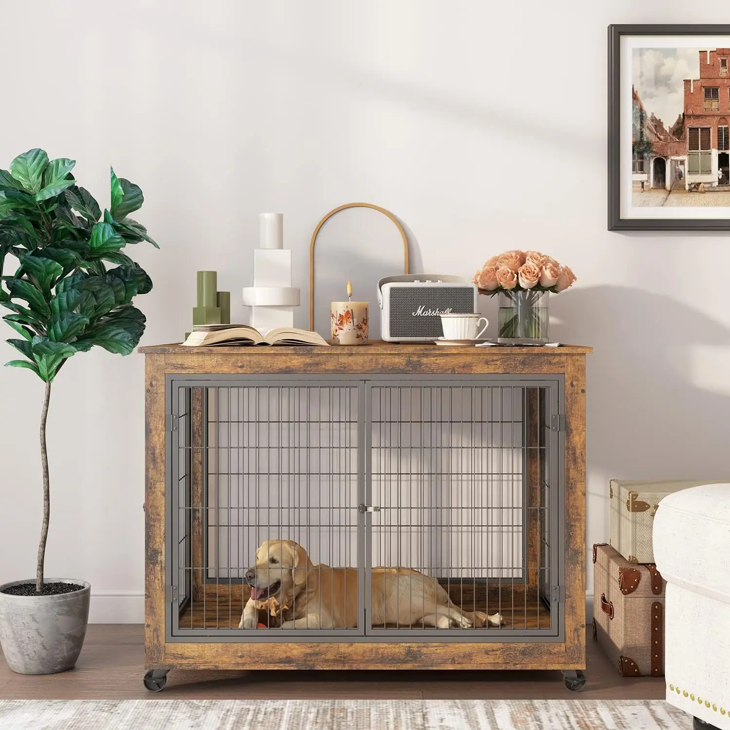 IchbinGo Dog Crate Furniture, Wooden Dog Crate Table, 43.7