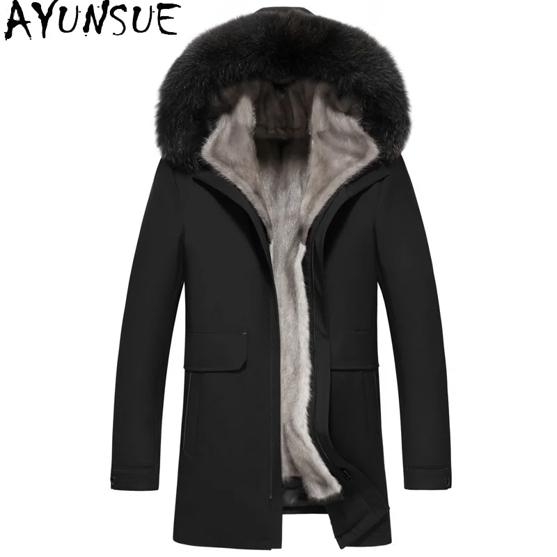 

AYUNSUE пальто из натурального меха, мужская куртка с капюшоном и воротником из лисьего меха, зимние теплые парки, роскошная куртка с подкладкой из норки 2025 года, мужская одежда Chaquetas