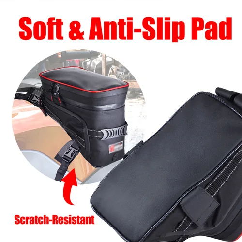 Imagen 2 del producto Nueva bolsa Universal para tanque de motocicleta, alforja para tanque de combustible y Gas, bolsa de montaje con correa de liberación rápida con correa reflectante fuerte