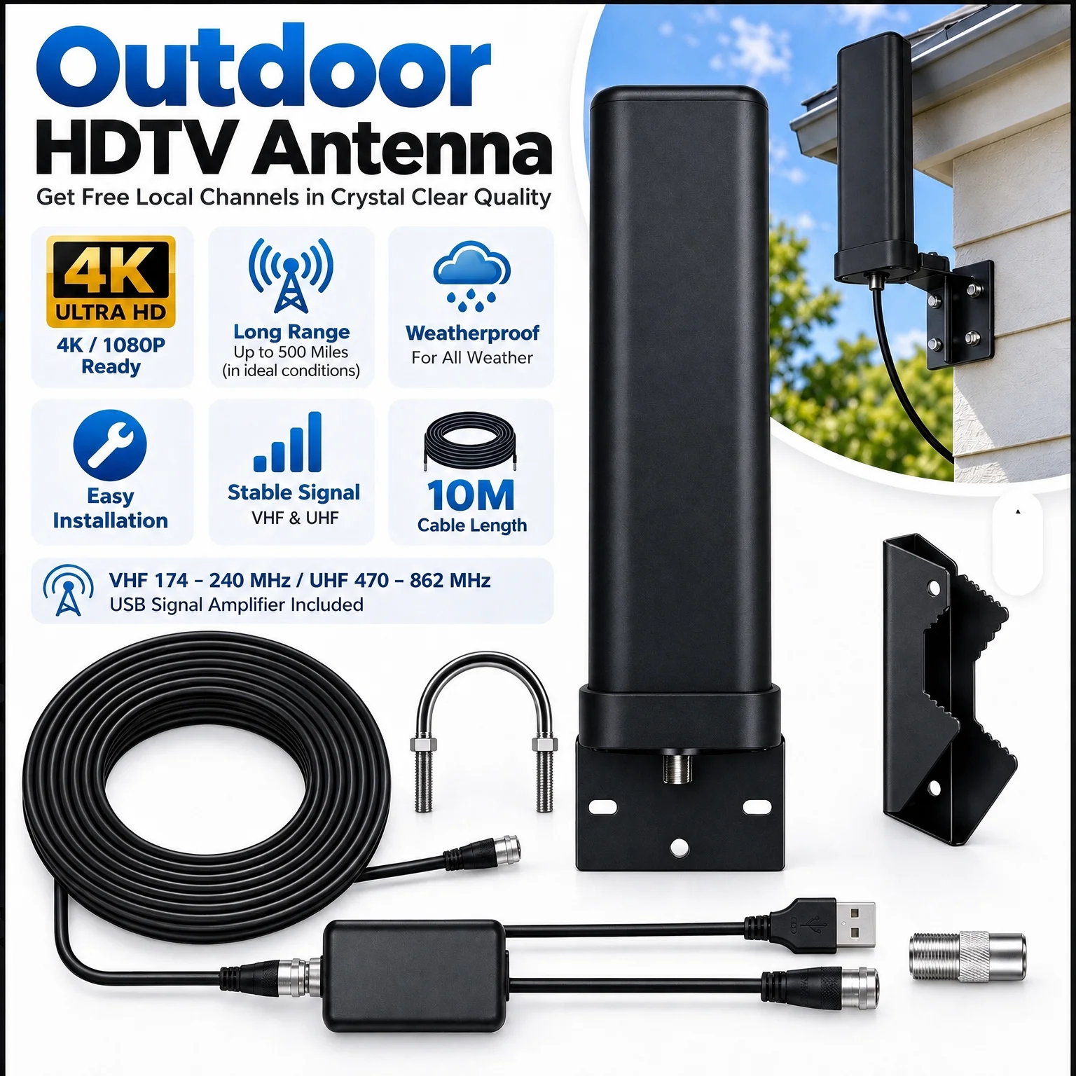 TV Digital Antenna with Signal Booster HD Antenna Support 4K 1080P VHF/UHF TV Antenna 25DBI 50 Miles Range for Smart Digital TV