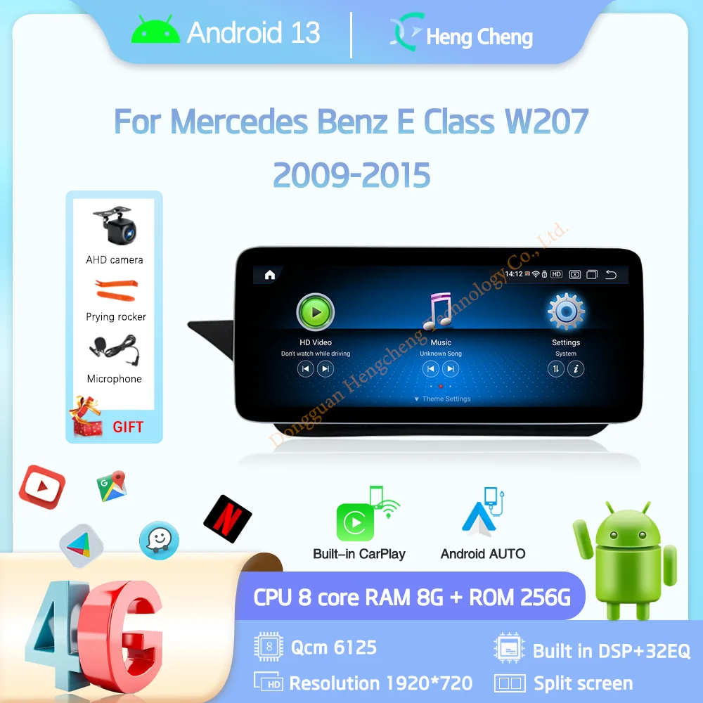 

Автомобильный мультимедийный видеоплеер Android 13, 10,25 дюйма, для Mercedes Benz E Class W207, 2009-2015, GPS-навигация, радио, CarPlay, 4G, 360, камера