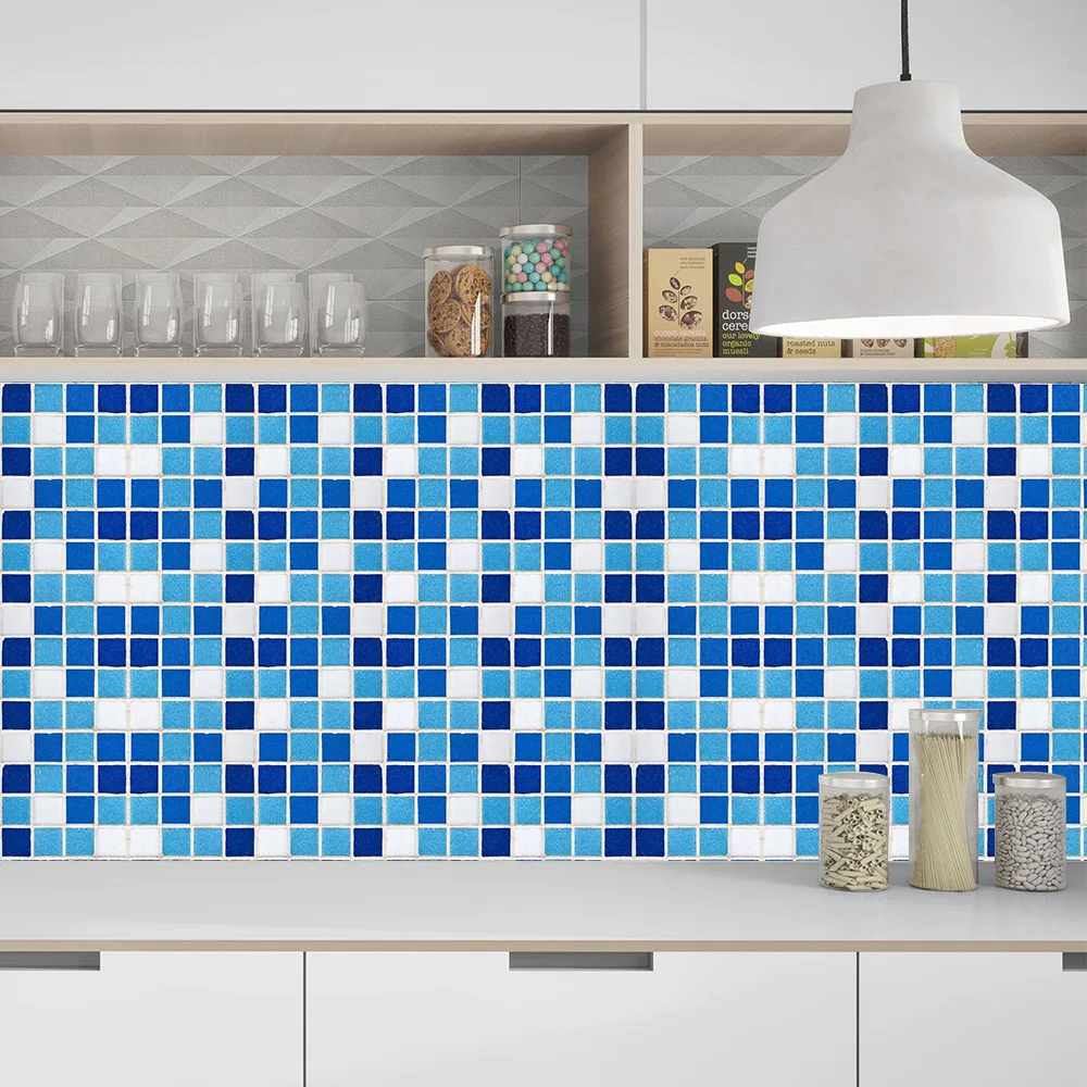 Flat Mosaic Style Simulation Ceramic Tile Pasting Beautiful Seam Living Room Kitchen Bathroom Decoration Self-adhesive Removable