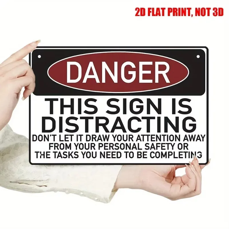 2D Flat Danger Warning Metal Sheet, 8x12 Inches, Attention Focused Sign, Wall Decoration, Party Decoration, Office Decoration
