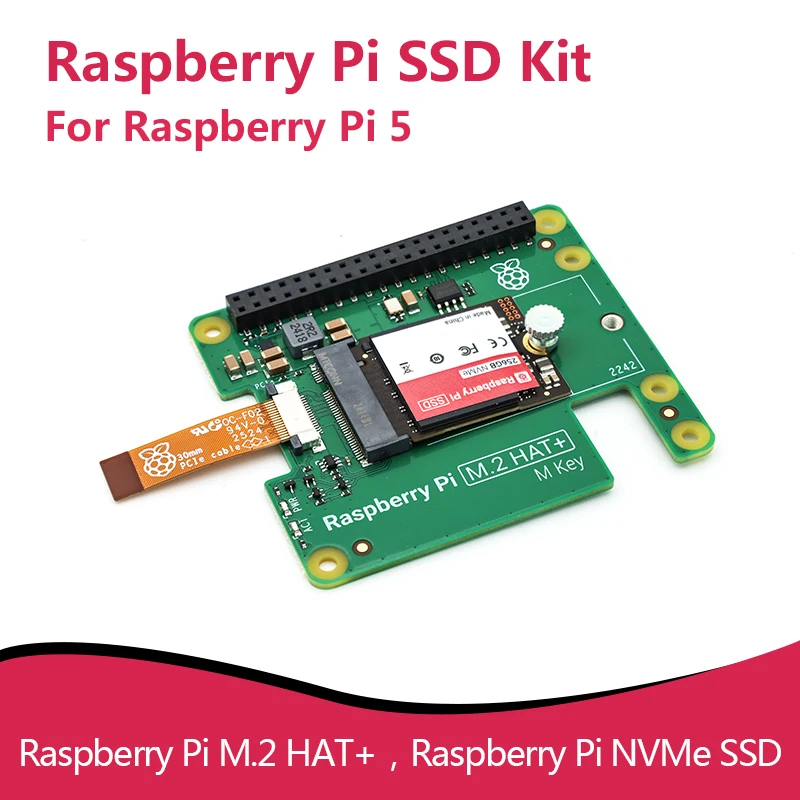 Raspberry Pi SSD Kit For Raspberry Pi 5, Includes Raspberry Pi M.2 HAT+, Raspberry Pi NVMe SSD, Optional for 256GB / 512GB