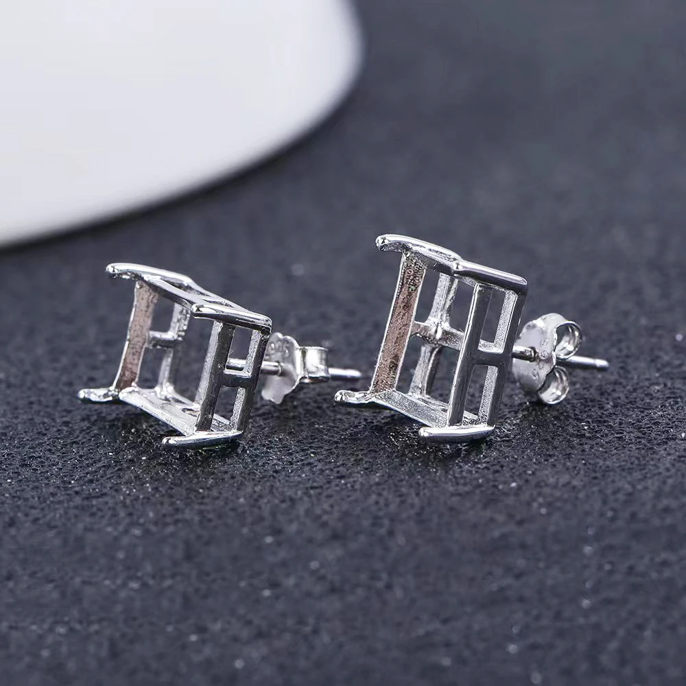 Multi-size Simple Four-Prong Rectangular Earring Settings, Minimalist Style Earring Base Frames, S925 Sterling Silver Material